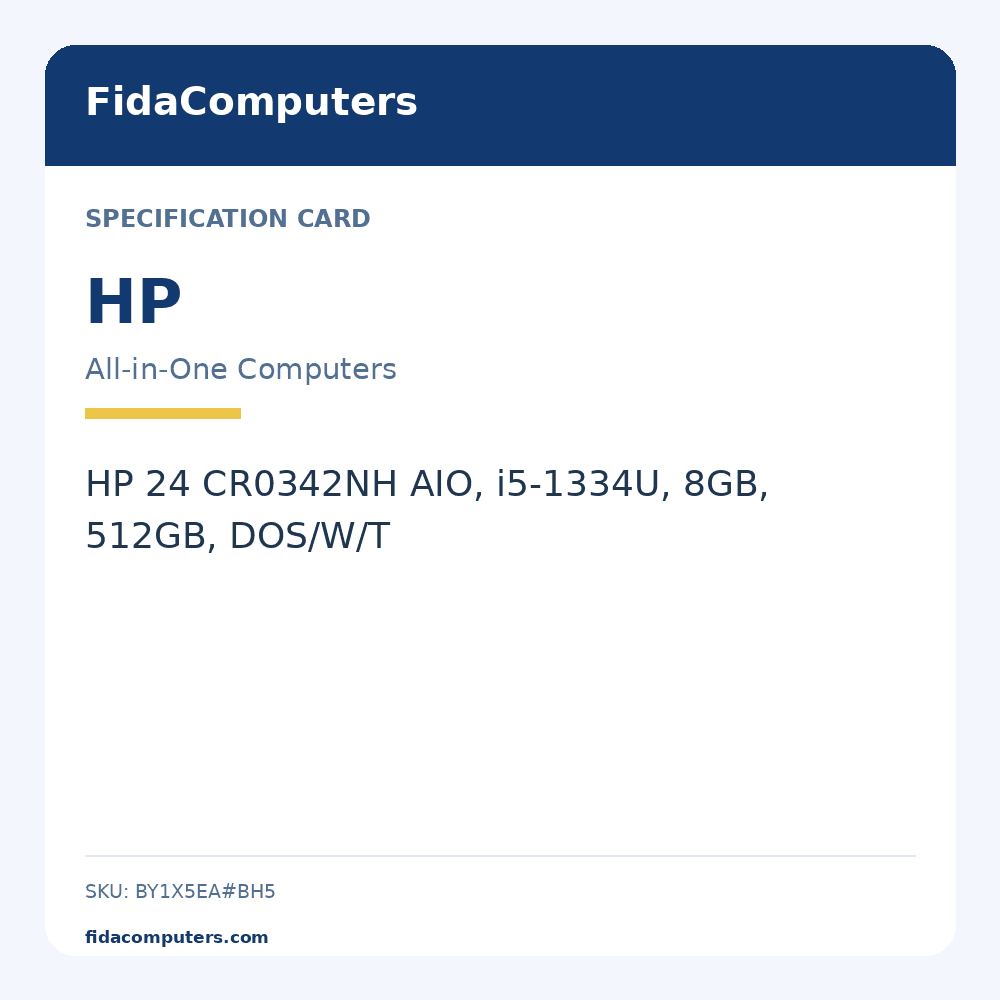 Specification card: HP 24 CR0342NH AIO, i5-1334U, 8GB, 512GB, DOS/W/T