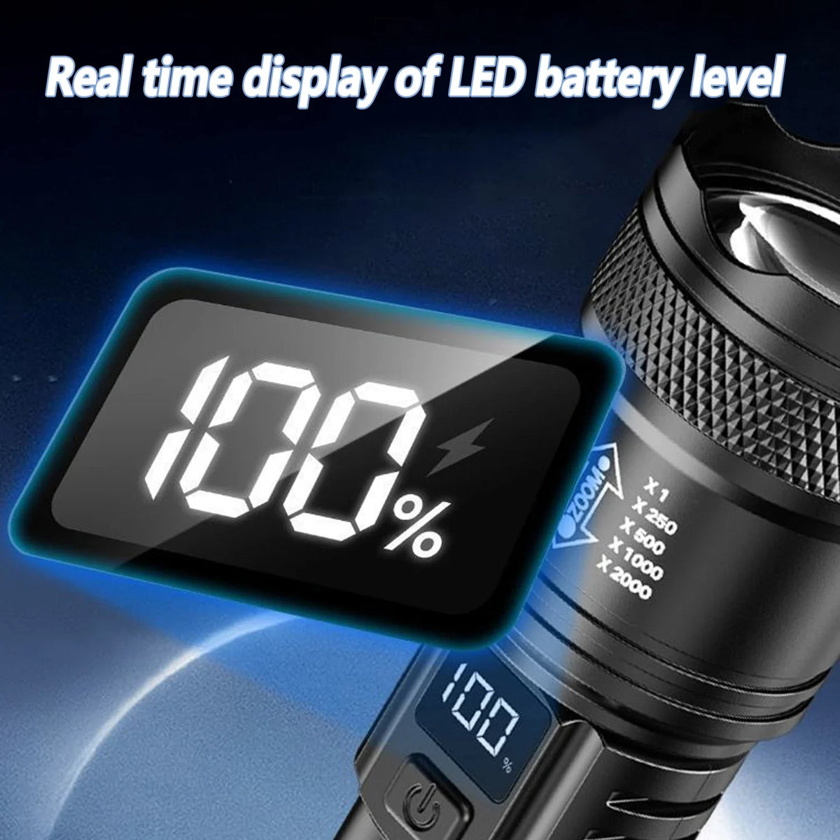 Rechargeable LED Flashlight with Battery Display