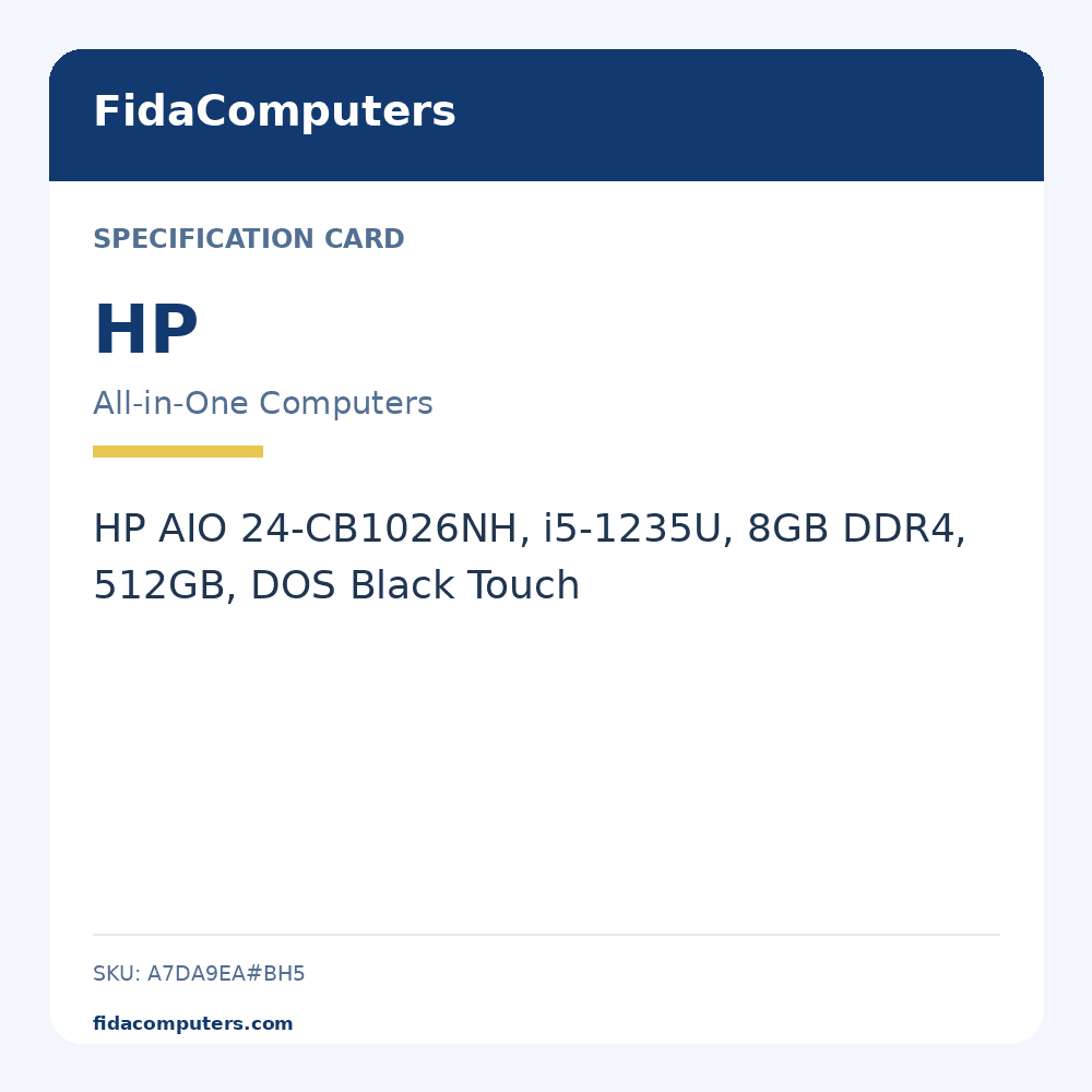 Specification card: HP AIO 24-CB1026NH, i5-1235U, 8GB DDR4, 512GB, DOS Black Touch