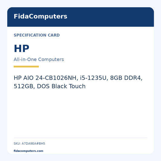 Specification card: HP AIO 24-CB1026NH, i5-1235U, 8GB DDR4, 512GB, DOS Black Touch
