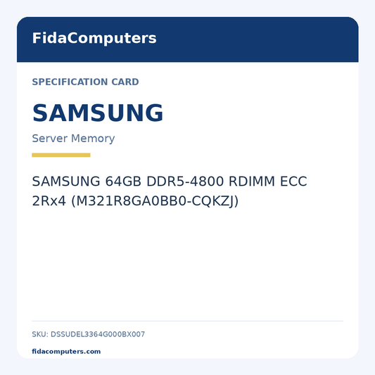 Specification card: SAMSUNG 64GB DDR5-4800 RDIMM ECC 2Rx4 (M321R8GA0BB0-CQKZJ)