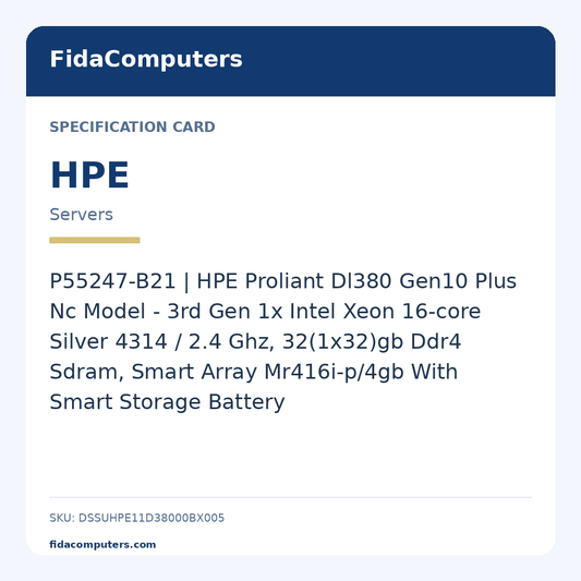 Specification card: P55247-B21 | HPE Proliant Dl380 Gen10 Plus Nc Model - 3rd Gen 1x Intel Xeon 16-core Silver 4314 / 2.4 Ghz, 32(1x32)gb Ddr4 Sdram, Smart Array Mr416i-p/4gb With Smart Storage Battery
