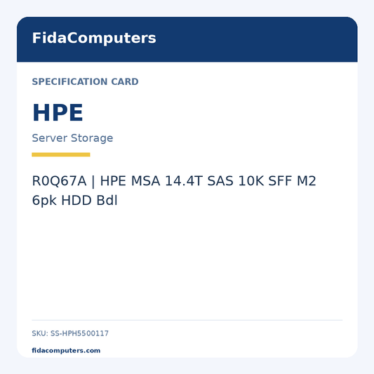 Specification card: R0Q67A | HPE MSA 14.4T SAS 10K SFF M2 6pk HDD Bdl