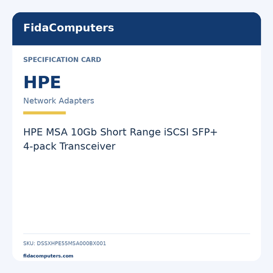 Specification card: HPE MSA 10Gb Short Range iSCSI SFP+ 4-pack Transceiver