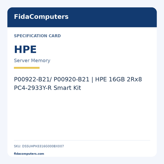 Specification card: P00922-B21/ P00920-B21 | HPE 16GB 2Rx8 PC4-2933Y-R Smart Kit