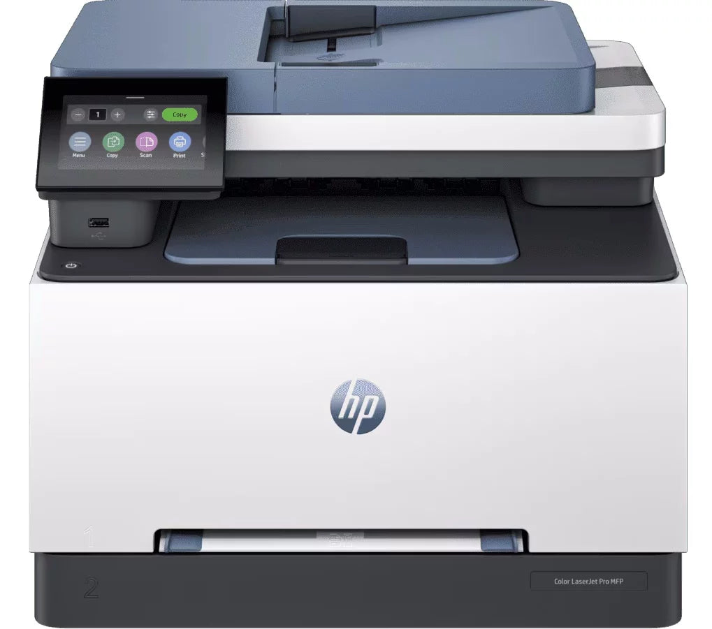 HP Printers model-family photograph; configuration and keyboard layout may vary